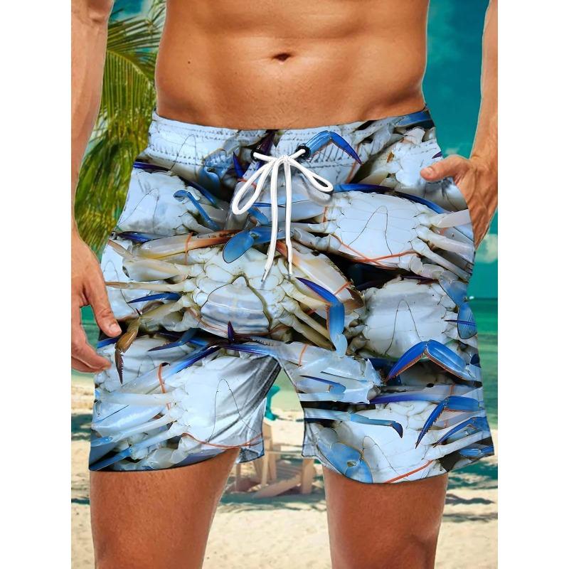3d Seafood Print Men's Swimsuit Japanese Fish Hawaiian Shorts Men Summer Swim Shorts Drawstring Casual Shorts