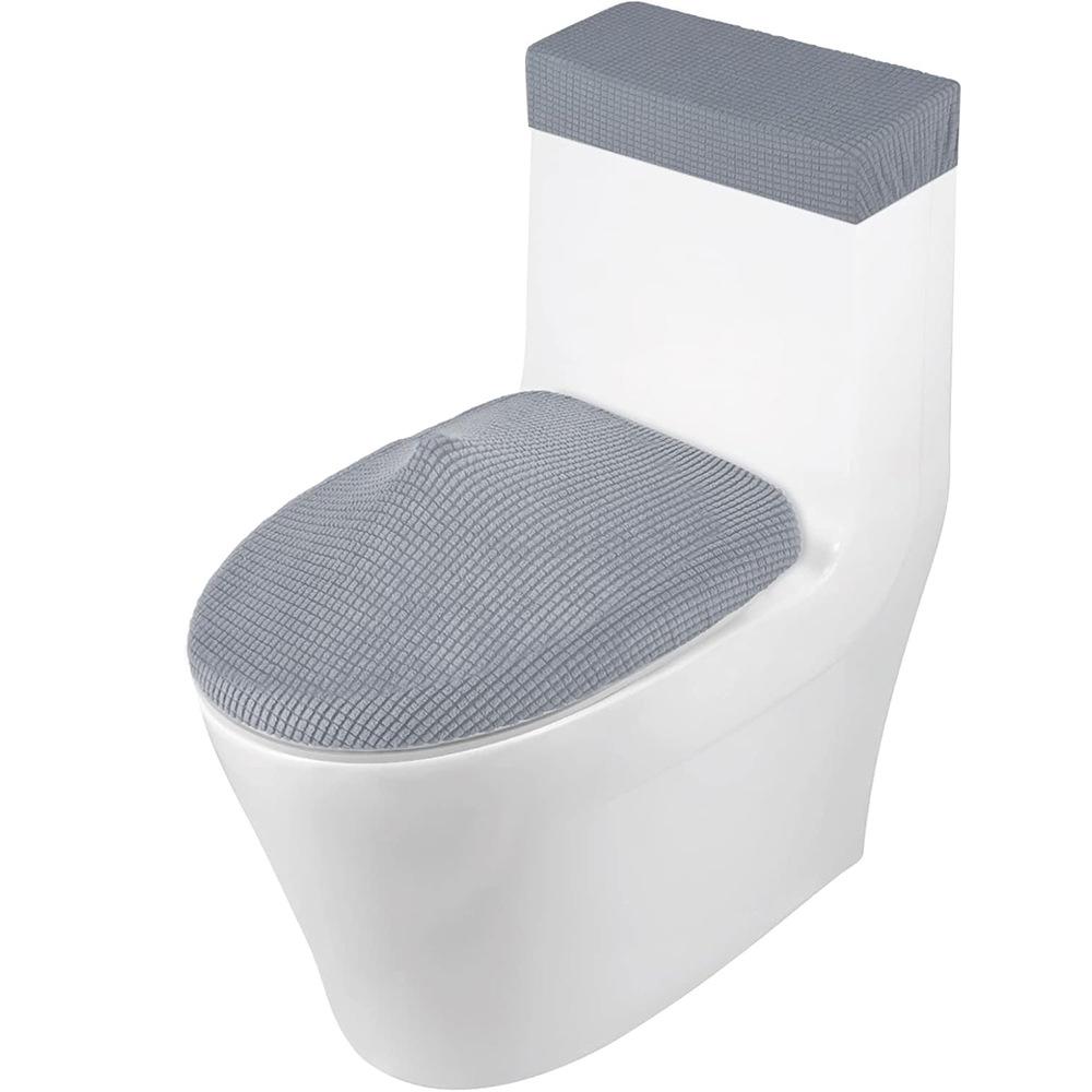 

Elastic Toilet Seat Cover 2pcs Tank Lid Set Suitable for Bathroom Polyester Spandex Fabric Anti-dirt Machine Washable Home Decor
