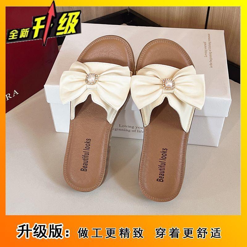 Bow women's slippers women's outer wear 2025 summer new Korean version fashion soft bottom foreign style one word cool slippers