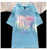 Women's Oversized Heart Design Blue Cotton Tee - Sweet & Spicy Summer Style