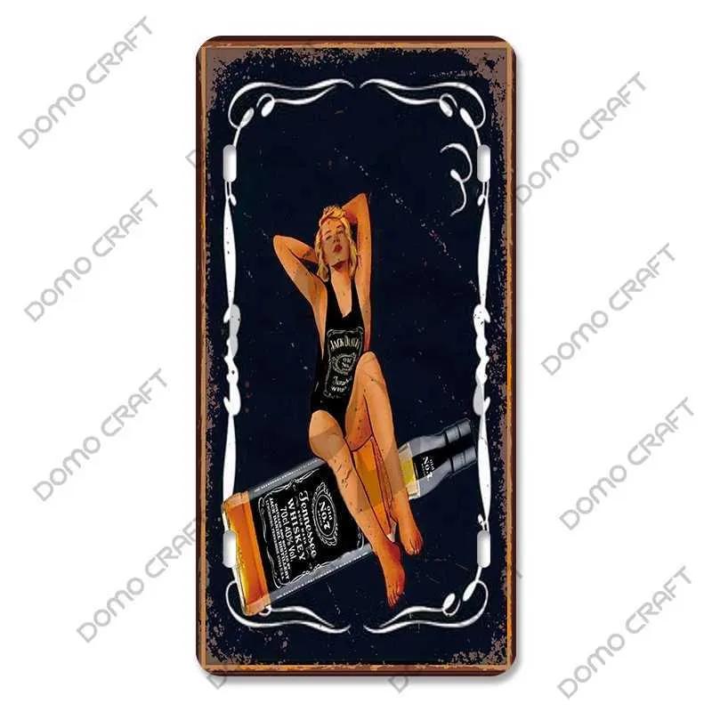 Whiskey Poster Metallblech Logo Whiskey Mädchen Weinglas Retro Metallschild Bar Club Bar Wohnzimmer Heimwanddekoration