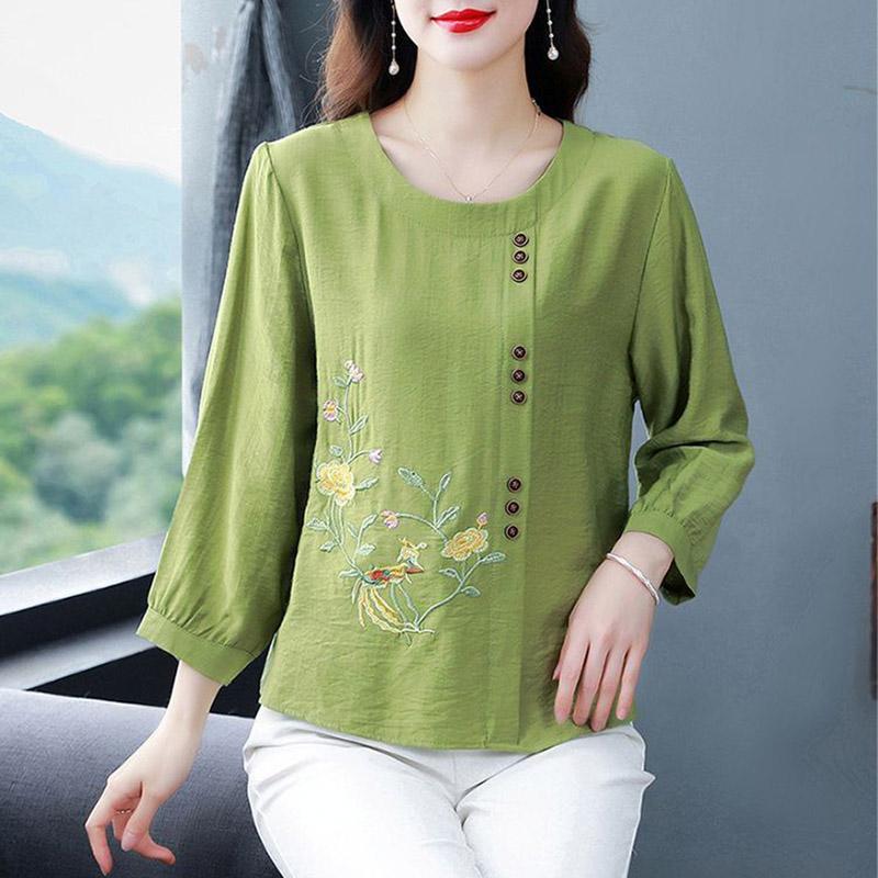 T-Shirt Tops Women Cotton Blouse Oversized Comfortable Stretch Long Sleeve T-Shirt Solid Color Round Neck Loose Tops