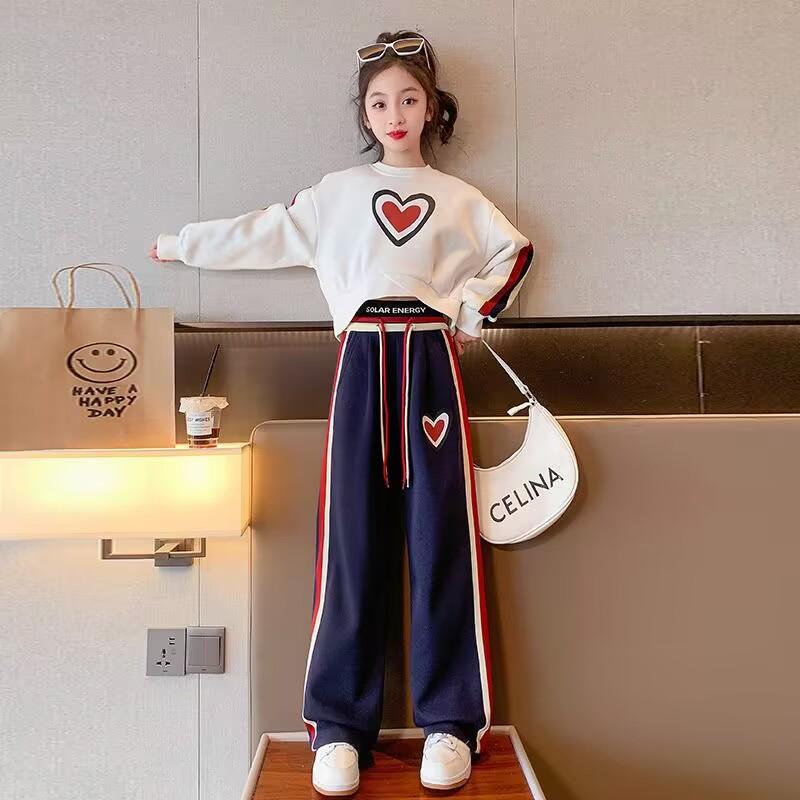 Cartoon Love Top + Trousers Two-piece Girls Korean Spring Suit Sports Suit