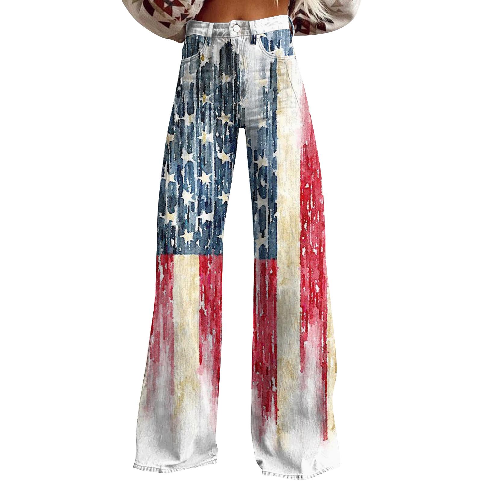 

Широкі джинси-кльош для жінок із кишенями, мішкуваті штани Вінтажні вільні штани з квітковим принтом із високою талією M червоний