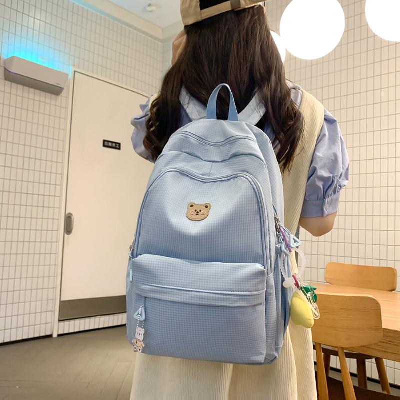 Solid Color Schoolbag Female Junior High School Student Campus Backpack Travel Backpack