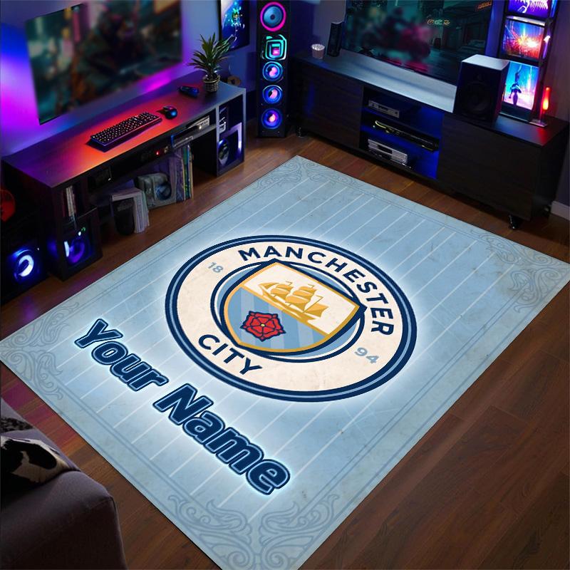 Crystal Velvet Rug Manchester City Print Custom Name Text Floor Mat Home Decor