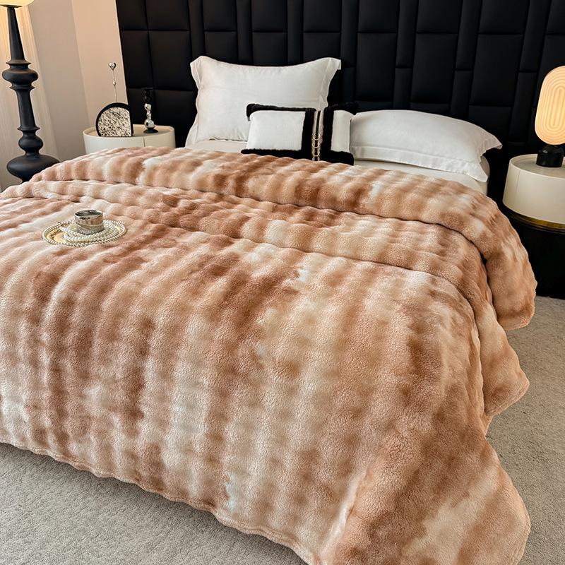 Soft Faux Rabbit Fur Plush Blanket - Thick Solid Color for Bed, Office, or Sofa