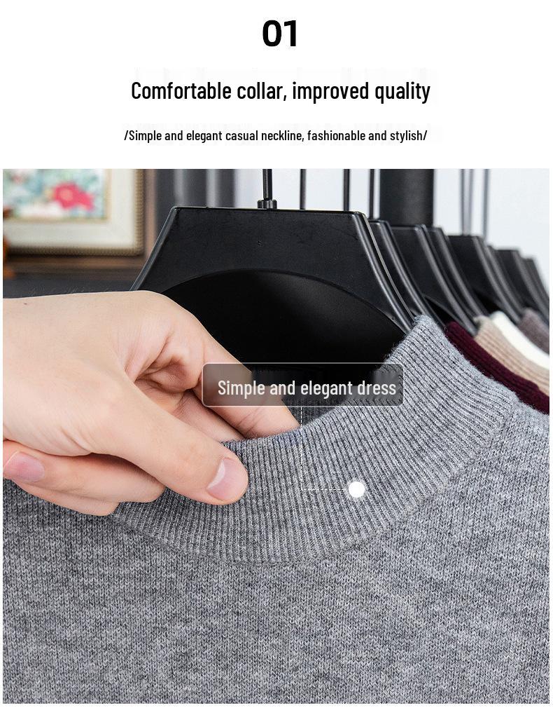 Men's 520g Semi-Worsted Wool Sweater - Autumn/Winter Thick 100% Sheepswool, Semi-High Collar, Four-Thread