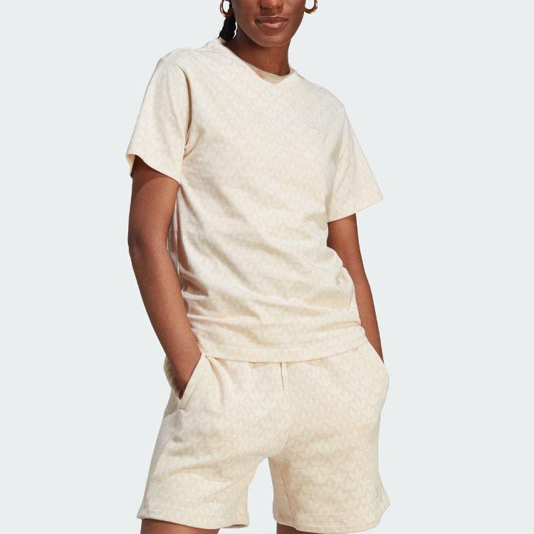 Adidas Originals Trefoil Monogram Tee Embroidered Logo Sport Short Sleeve T-Shirt Women Tops White IJ5983