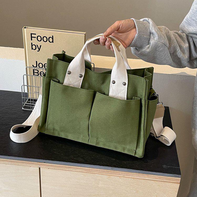 2024 Multi-Layer Color Block Canvas Crossbody Tote Bag for Mommies