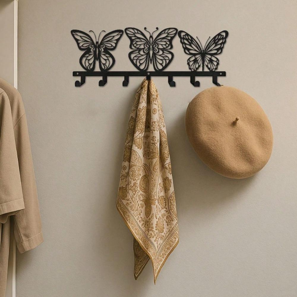 

Modern Butterfly Wall Mount Key Holder 7 Hooks Space Saving Black Metal Key Organizer TY7202