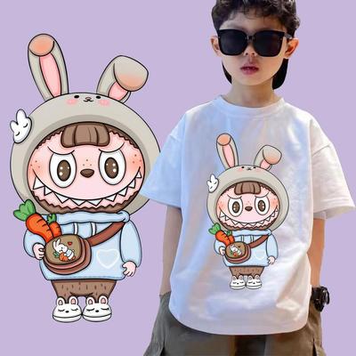 New Labubu Children's T-shirt Fashionable and Versatile, Soft and Breathable Round Neck Short Sleeved Loose Boy's Top Suitable for Playing