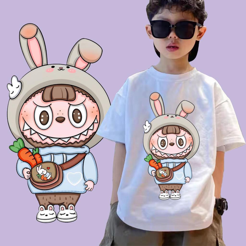 

New Labubu Children s T-shirt Fashionable and Versatile, Soft and Breathable Round Neck Short Sleeved Loose Boy s Top Suitable for Playing 110