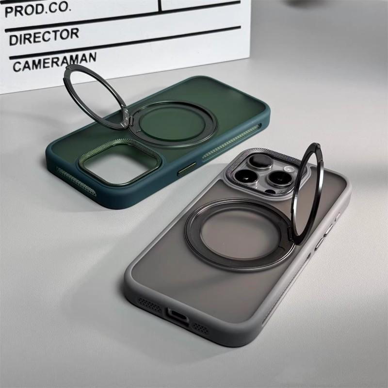 Matte Finish IPhone 17 Pro Max Case With 360 Rotating Magnetic Kickstand Metal-PC Hybrid Heat Dissipation Mesh Design