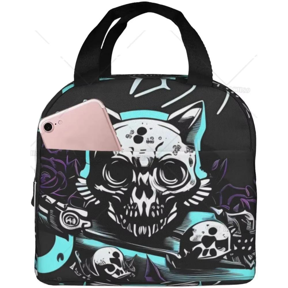 Butterfly Skeleton Cat Insulated Lunch Bag for Women Men, Waterproof Reusable Lunch Cooler Tote,  Lunch Tote for College or Work