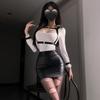 Sexy Secretary Office Lady OL Teacher Uniform Sheer Mesh Shirt Skirt Strap Outfit Cosplay Costume Temptation Exotic Mini Dress