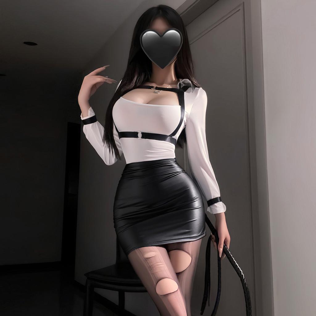 Sexy Secretary Office Lady OL Teacher Uniform Sheer Mesh Shirt Skirt Strap Outfit Cosplay Costume Temptation Exotic Mini Dress