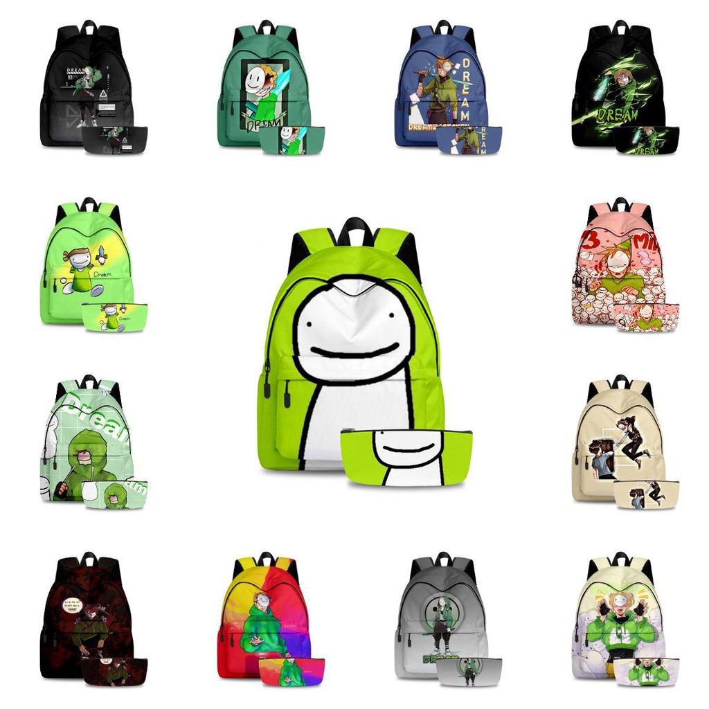 2pcs/set Dreamwastaken Dream Smp 3d Printed Backpack Schoolbag Pencil Bag For Men And Women