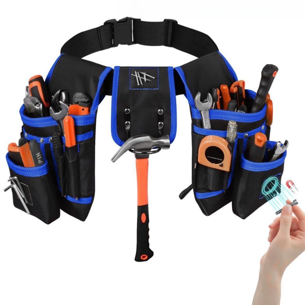 Thickened Canvas Electrician Tool Belt Multi‑Purpose Storage Pouch with 3 Magnets Work Accessories