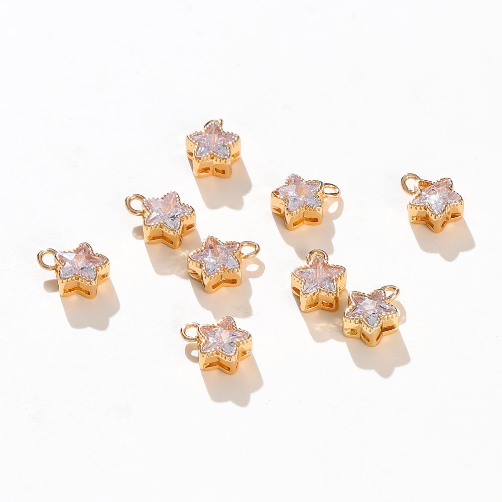 2/4/6pcs 18K Gold Plated 9.5mm Cute Pentagram Earring Charms Inlaid Zircon Tiny Star Pendants DIY Jewelry Making Accessories
