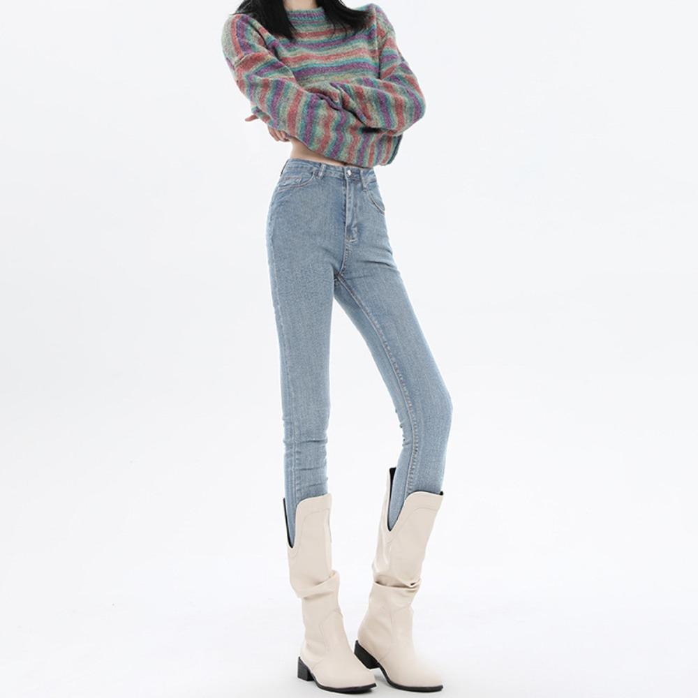 Simple High-waisted Small-footed Jeans for Women's 2025 New Elastic, Slim-fitting and Skinny Pencil Jeans Are Trendy