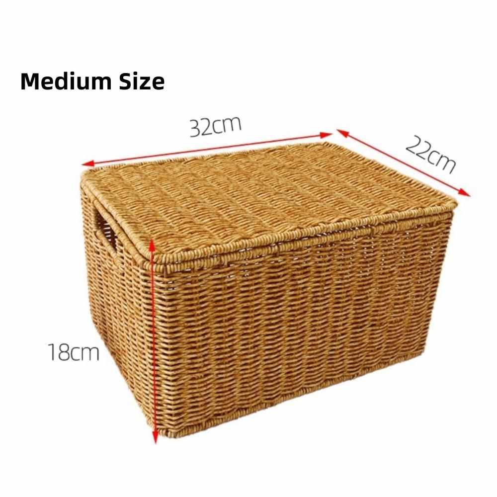 Large Capacity Rattan Storage Box Rectangular Weave Container Woven Storage Basket  Household