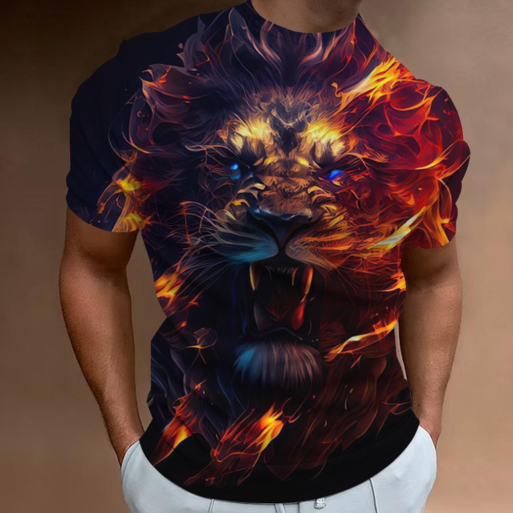 Men's T-shirt Men's Short Sleeved Tiger Lion Animal 3D Printed Round Neck Short Sleeved T-shirt