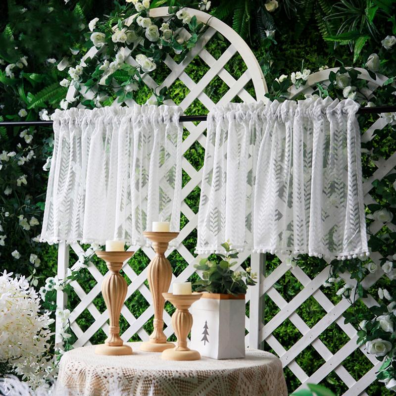 1Pc Short Curtains Window Wine Cabinet Door Polyester French Style Lace Kitchen Small Valance Jacquard Half Tulle Ruffle Curtain