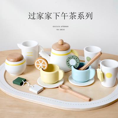 Wooden Simulation Afternoon Tea Tableware Cake Dessert Play House Suit Toys