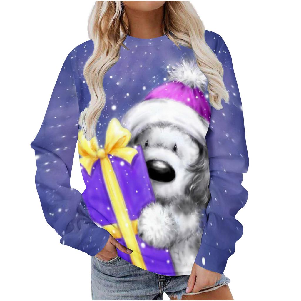Autumn Christmas 3D Printed Women's Pullover Casual Loose Long Sleeved Top Fashion Hoodie Plus Size Women's Sweatshirt