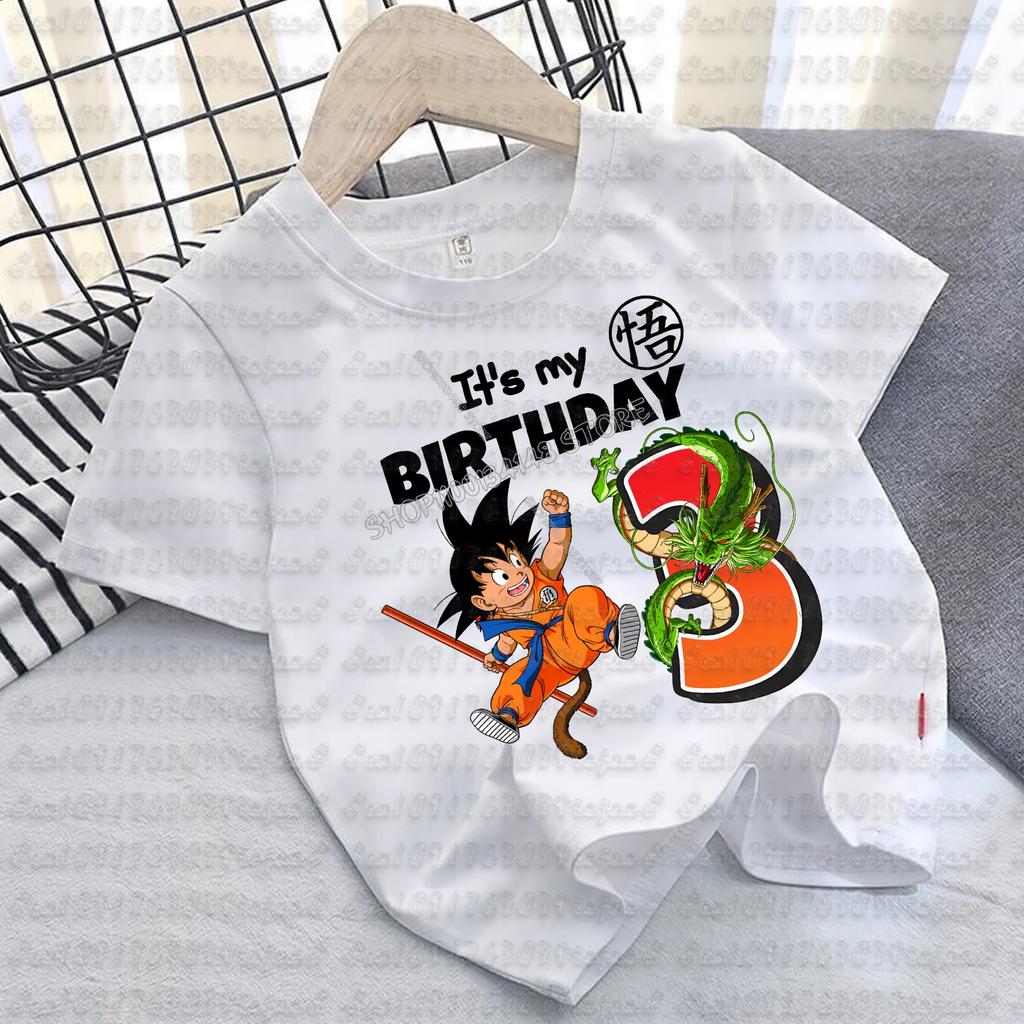 Dragon Ball Goku T-shirt for Children Birthday Figure Tee Top Boy Girl Clothes Anime Short Sleeve Kids White Loose Gift