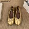 Fashion SUOJIALUN 2025 New Women Flat Shoes Fashion Round Toe Shallow Slip On Ladies Elegant Ballerina Soft Flat Heel Dress Single Shoes