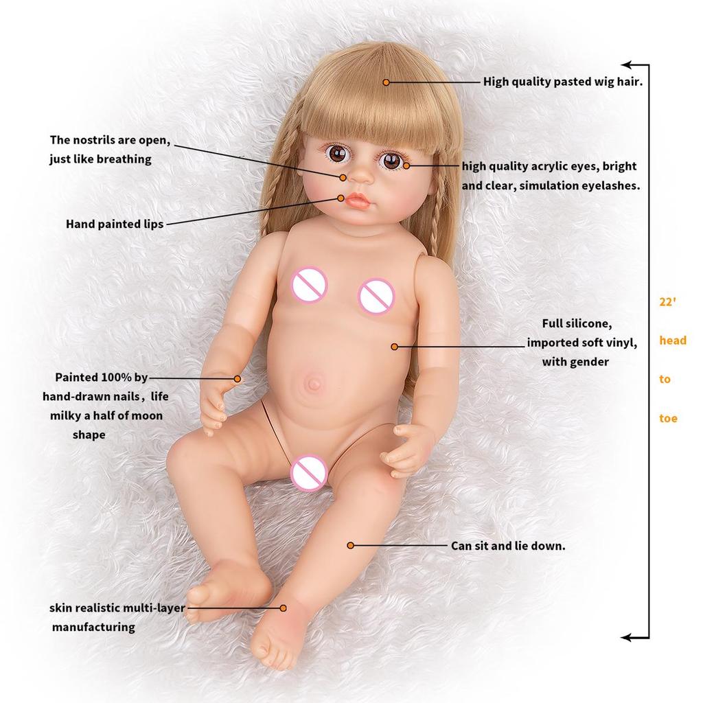 KEIUMI 55cm Beautiful Reborn Boneca Silicone Full Silicone Baby Girl Vinyl Doll Realistic Children's Day Gifts Bed Time Playmate