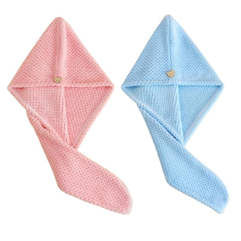 4/2Pcs Hair Drying Towel With Button Women'S Quick-Dry Microfiber Headscarves Absorbent Hair Towel Wrap Thickened Soft Headscarf