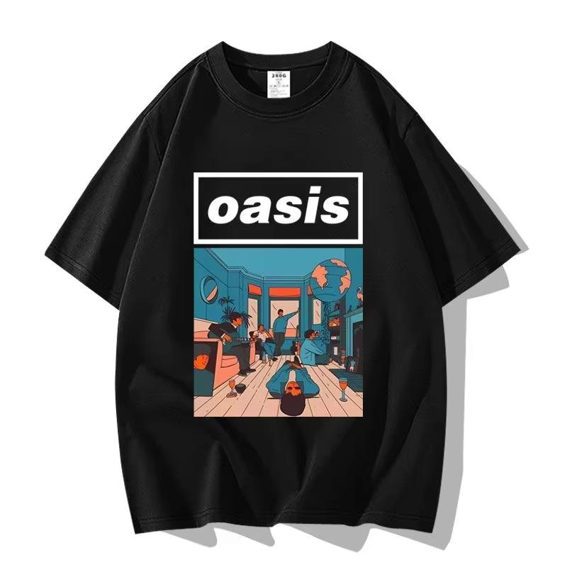 Britská pouličná Oasis Kapela Oasis Voľný Módny Všestranný Trendy Značkový Krátkorukávový Odev Polovičný Rukáv Bavlna Pár Tričko