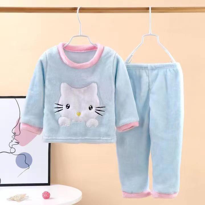 Children's Flannel Pajama Set - Warm Velvet for Boys & Girls, Middle & Big Kids, Autumn/Winter.