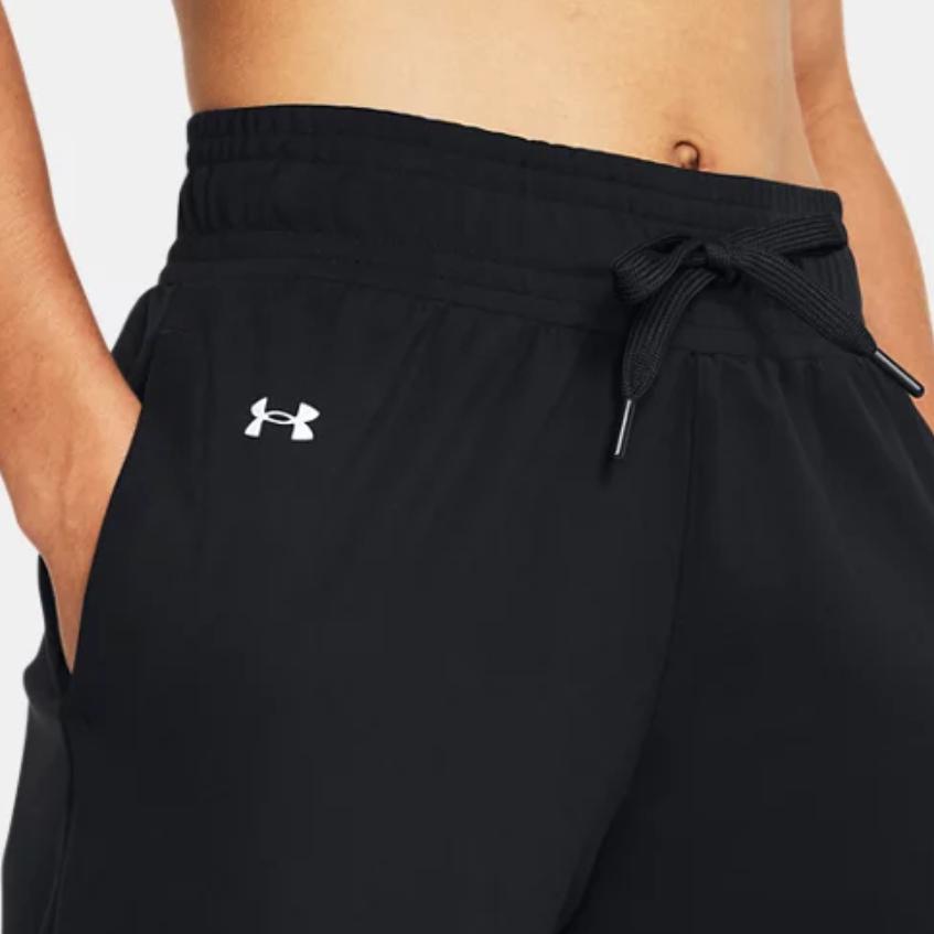Under Armour UA Motion Open Hem Logo Print Drawstring Mid Rise Straight Leg Casual Pants Women bottoms Black 1383721-001