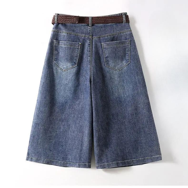 Capri Džíny Denimové Šortky Volné Stylové Dámské Oblečení Jarní Oblečení Harajuku Kalhoty Y2k Volné Korejské Dongdaemun Velká Velikost Nosit Pásek