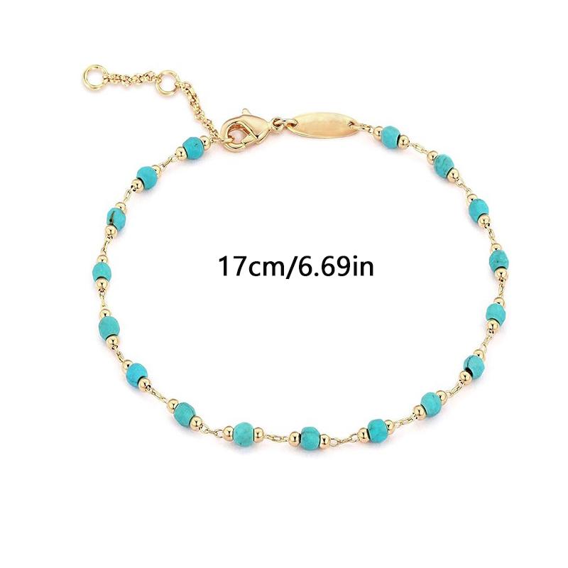 Classical Temperament Style Natural Turquoise Bead Adjustable Bracelet Niche Design Party Fashion Accessory Coordination
