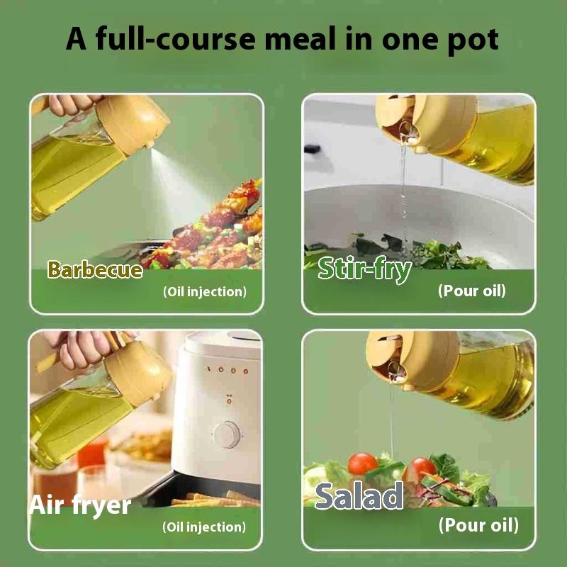 Zwei-in-Eins-Sprühflasche für lebensmittelechtes Olivenöl, Sprühflasche aus Glas, Spender, geeignet für Grillen, Backen und Kochen