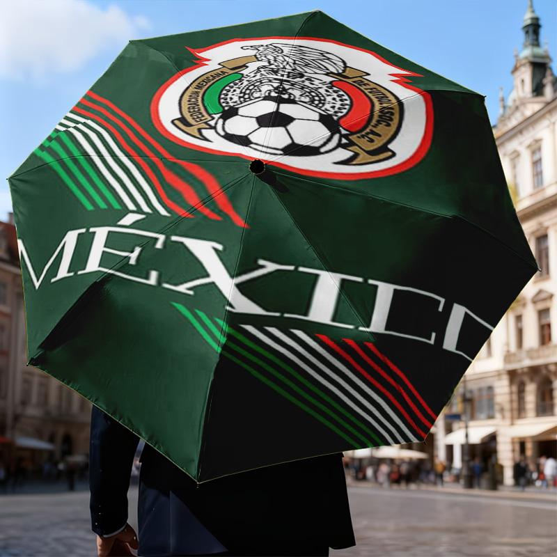 1PC Mexico Football Team Emblem Printed Umbrella Folding umbrella, automatic umbrella 8-Frame for Travel, camping Fan gifts Christmas Gifts