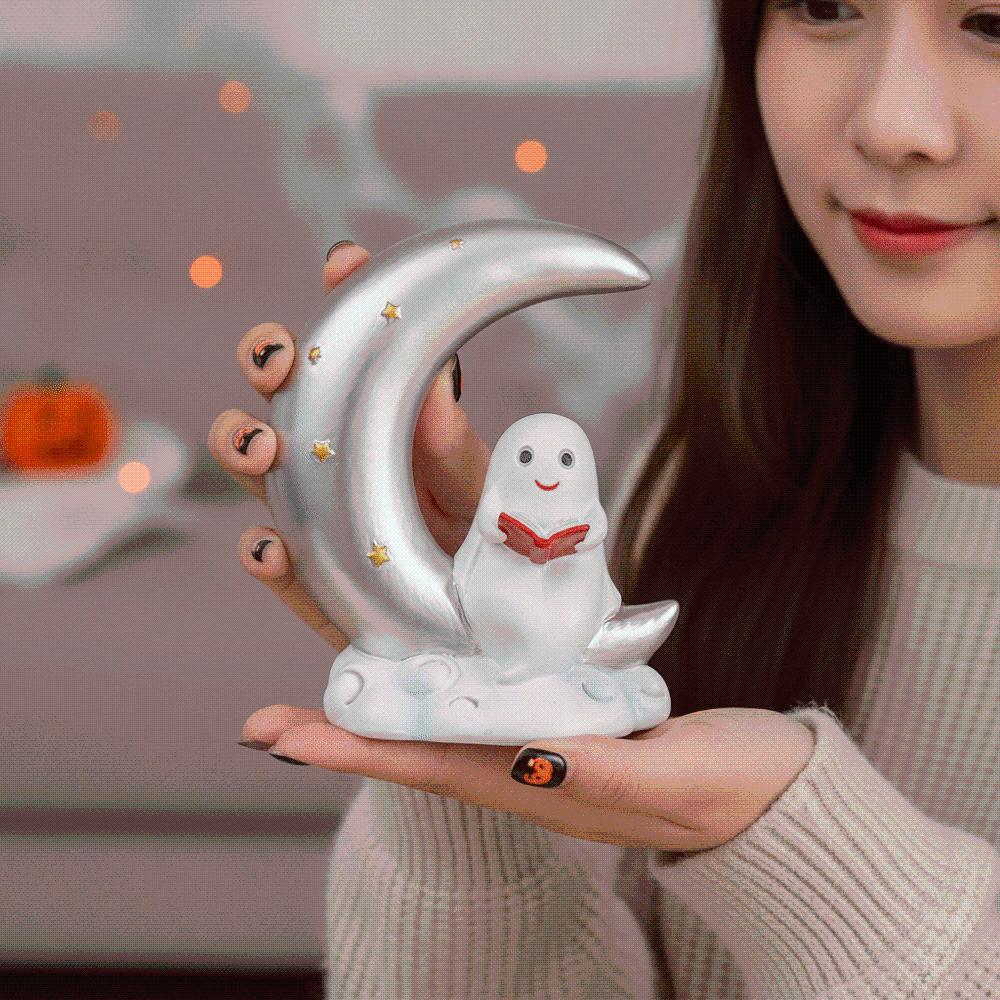 Compact Size Ghost Moon Table Decor Smooth Finish Halloween Resin Ornament Festival Gift