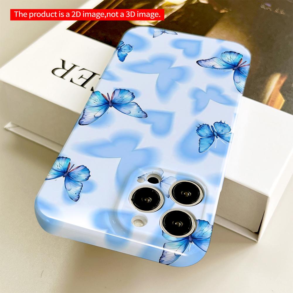 Blue Butterflies On Heart Background Phone Case All Inclusive Film Hard Phone Case, Compatible with iPhone 18 Pro Max 17 16 15 14 13 12 11