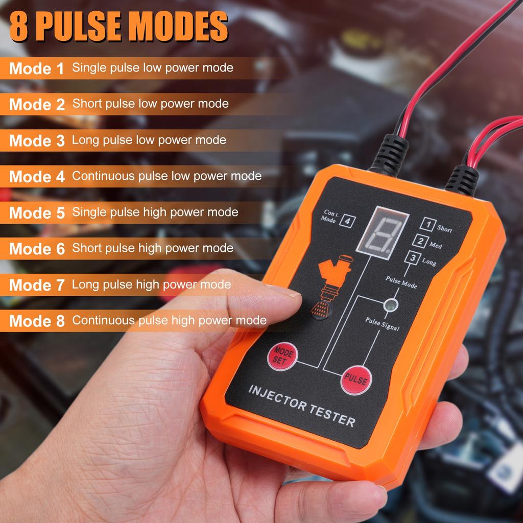Kit d'outils de nettoyage et de test d'injecteur de carburant automobile Fonction 2 en 1 8 Adaptateurs et 8 Modes d'impulsion Outil DIY 4 fils Double