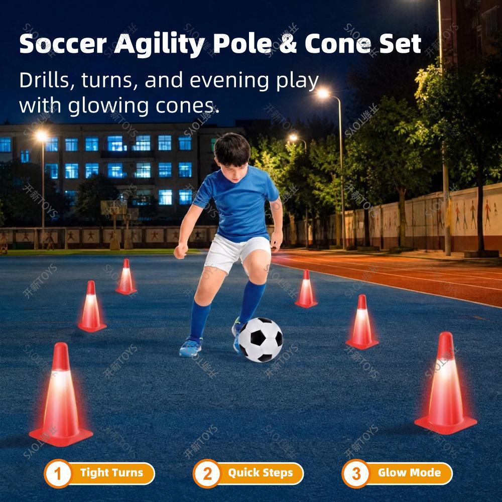 Kids Ring Toss Glowing Cones Set Outdoor Soccer Agility Training Equipment for Toddlers 6-Pack Blue Orange