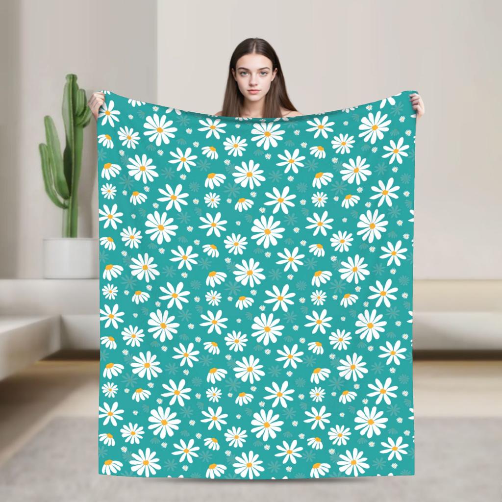 Daisy Floral Pattern Blankets Spring  Warm Cozy Throw Blanket For Adults Girls Living Room Flannel Bedspread Bed Cover