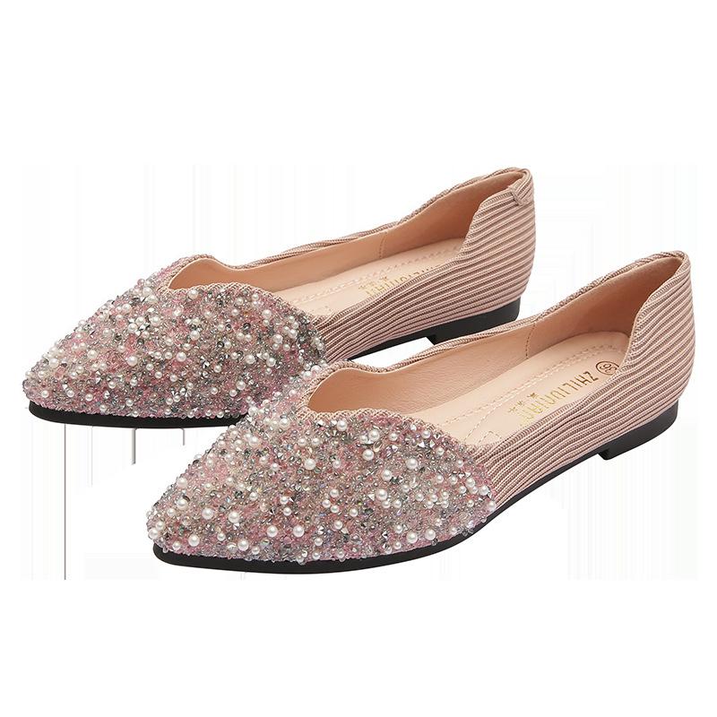 Spitze Einzelschuhe Damen Sommer neuer Stil flache Sohle sanfte Schuhe weiche Sohle Doudou Schuhe große Größe bis