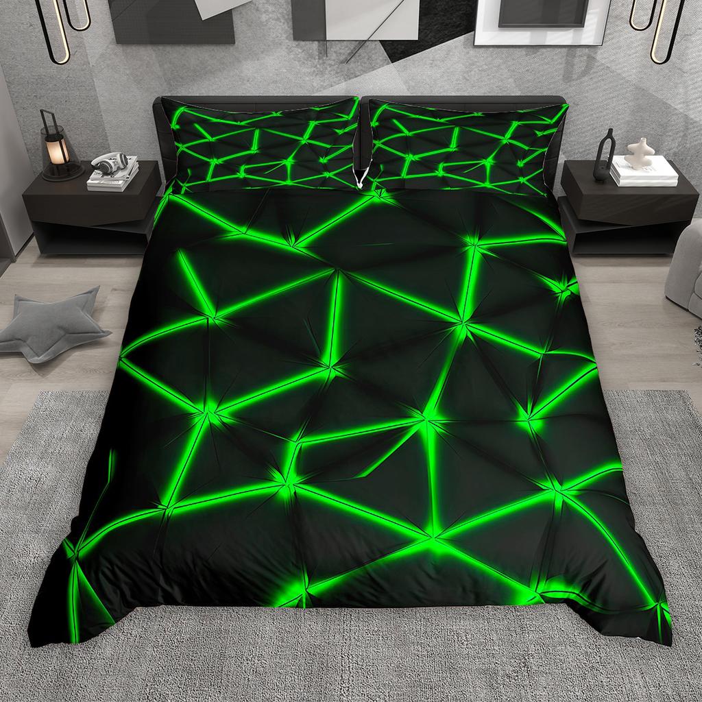 Homewish Degrade Çizgili Nevresim Takımı 2 Parça/3 Parça, Neon Yeşil Mor Mavi Kırmızı Yatak Takımı, Geometrik Çizgili Yorgan Kılıfı Takımı