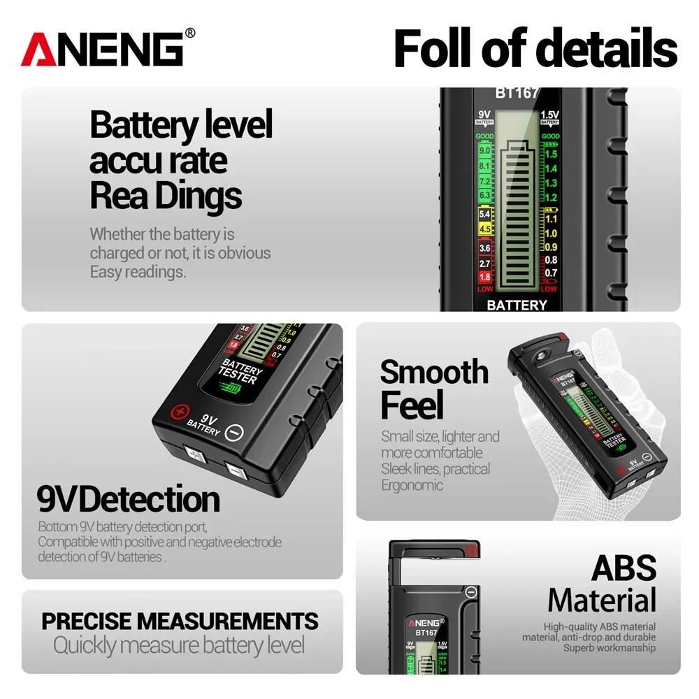 Digital Battery Level Tester Detector ANENG BT167 Battery Indicator Battery Capacity Monitor AA/AAA/21700/18650 Button Cell Tools with Digital Display