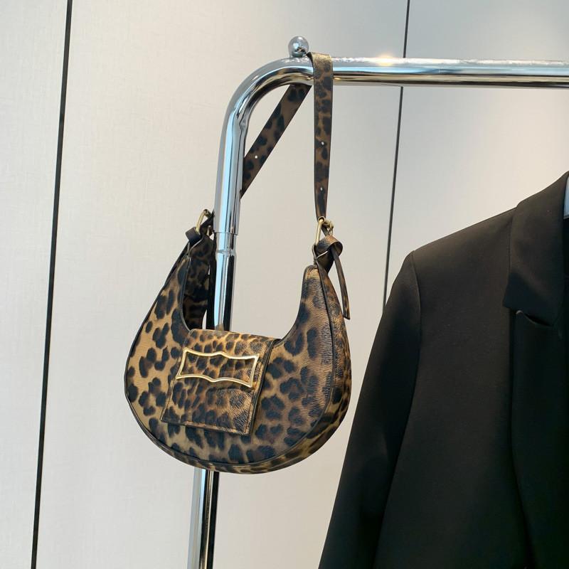Chic Retro Crescent Bag For Women Stylish Pu Shoulder Bag In Leopard Zebra Cow Print